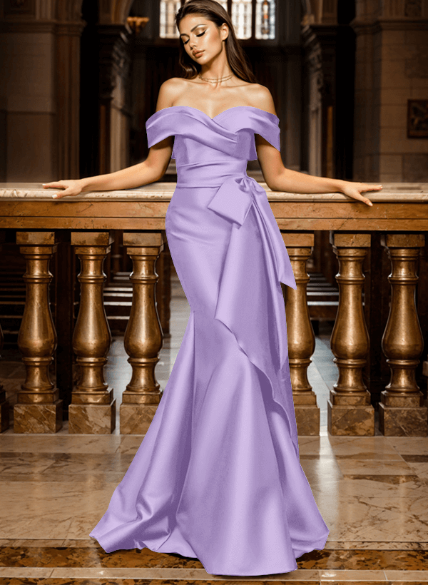 Mermaid Off-The-Shoulder Sleeveless Sweep Train Satin Evening Dresses