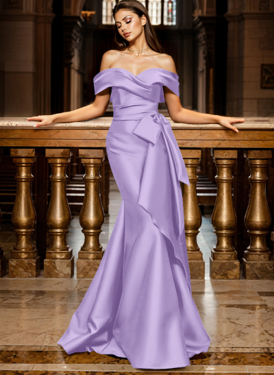 Trumpet/Mermaid Off-The-Shoulder Sleeveless Sweep Train Satin Bridesmaid Dresses