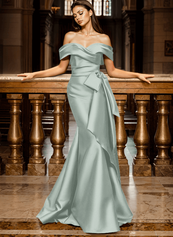Mermaid Off-The-Shoulder Sleeveless Sweep Train Satin Evening Dresses