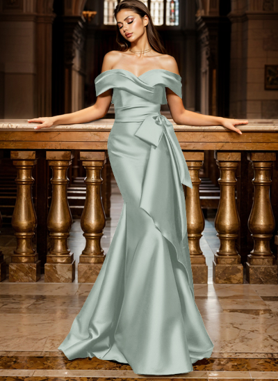 Trumpet/Mermaid Off-The-Shoulder Sleeveless Sweep Train Satin Bridesmaid Dresses