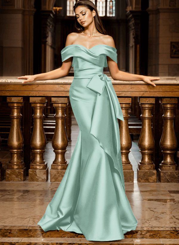 Mermaid Off-The-Shoulder Sleeveless Sweep Train Satin Evening Dresses