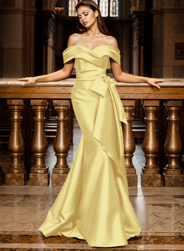 Mermaid Off-The-Shoulder Sleeveless Sweep Train Satin Evening Dresses