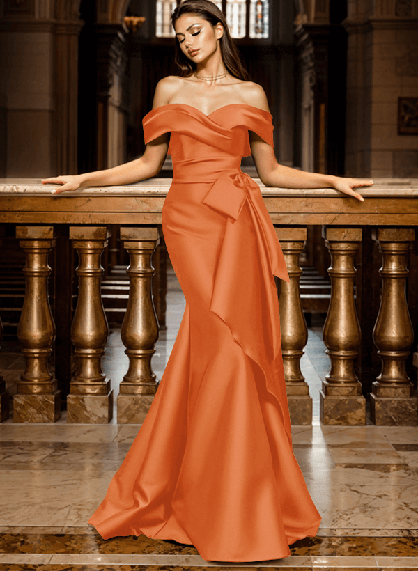 Mermaid Off-The-Shoulder Sleeveless Sweep Train Satin Evening Dresses