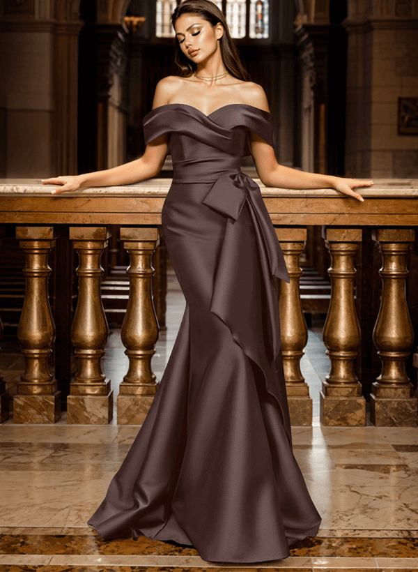 Mermaid Off-The-Shoulder Sleeveless Sweep Train Satin Evening Dresses