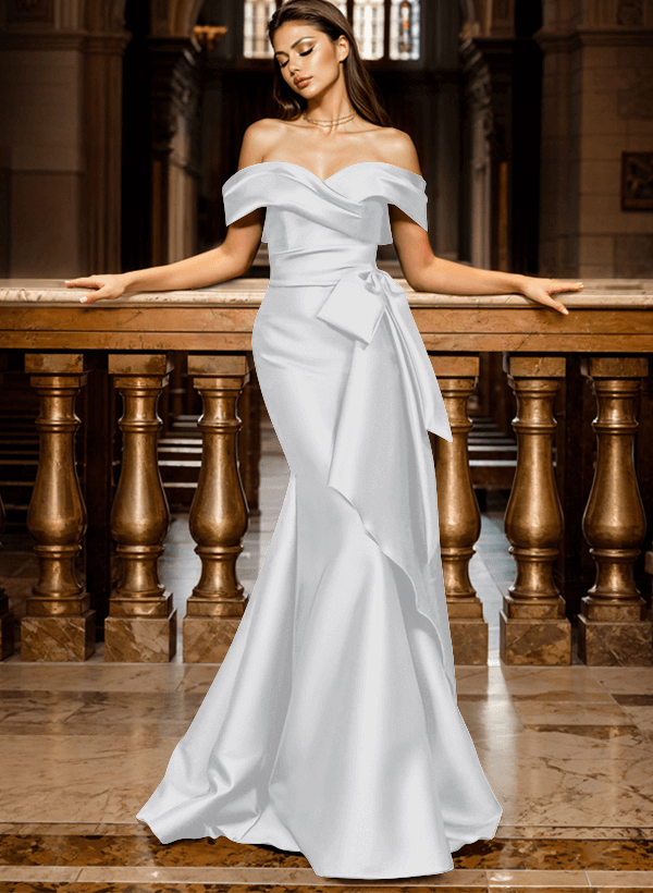 Mermaid Off-The-Shoulder Sleeveless Sweep Train Satin Evening Dresses