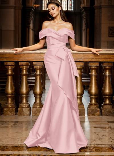 Trumpet/Mermaid Off-The-Shoulder Sleeveless Sweep Train Satin Bridesmaid Dresses