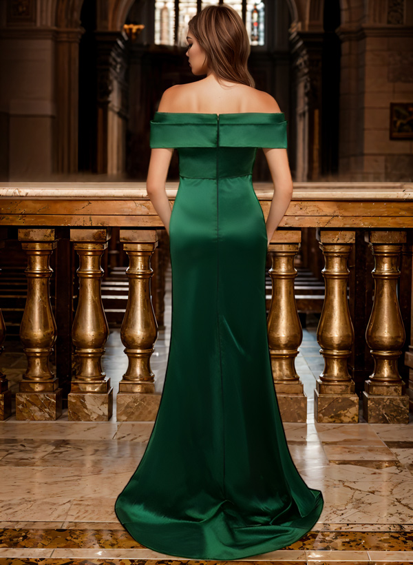 Mermaid Off-The-Shoulder Sleeveless Sweep Train Satin Evening Dresses