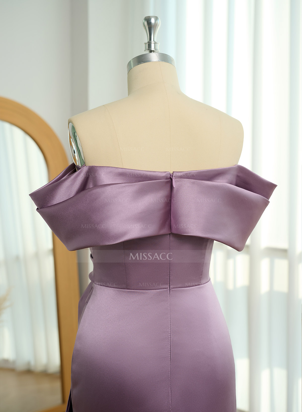 Seductive Bow Accented Waist Evening Dresses With Off-Shoulder Collar Draping