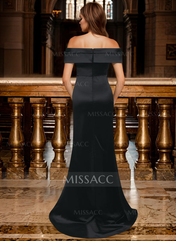 Seductive Bow Accented Waist Evening Dresses With Off-Shoulder Collar Draping