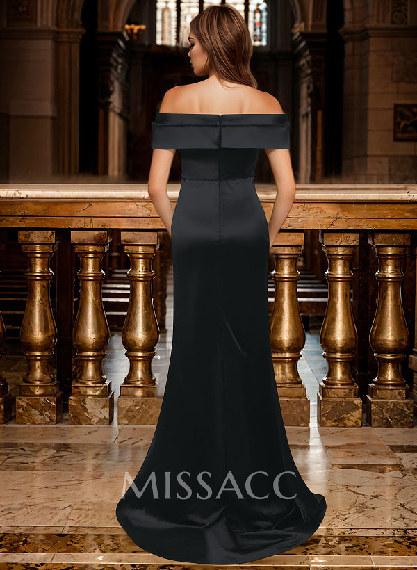 Seductive Bow Accented Waist Evening Dresses With Off-Shoulder Collar Draping