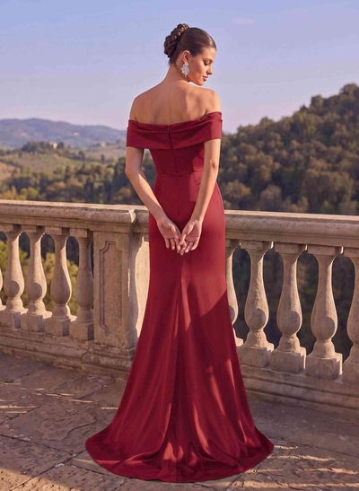Seductive Bow Accented Waist Evening Dresses With Off-Shoulder Collar Draping