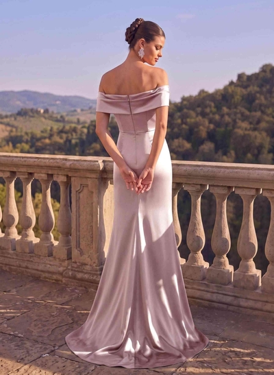 Seductive Bow Accented Waist Evening Dresses With Off-Shoulder Collar Draping