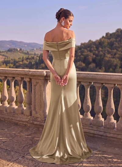 Seductive Bow Accented Waist Evening Dresses With Off-Shoulder Collar Draping