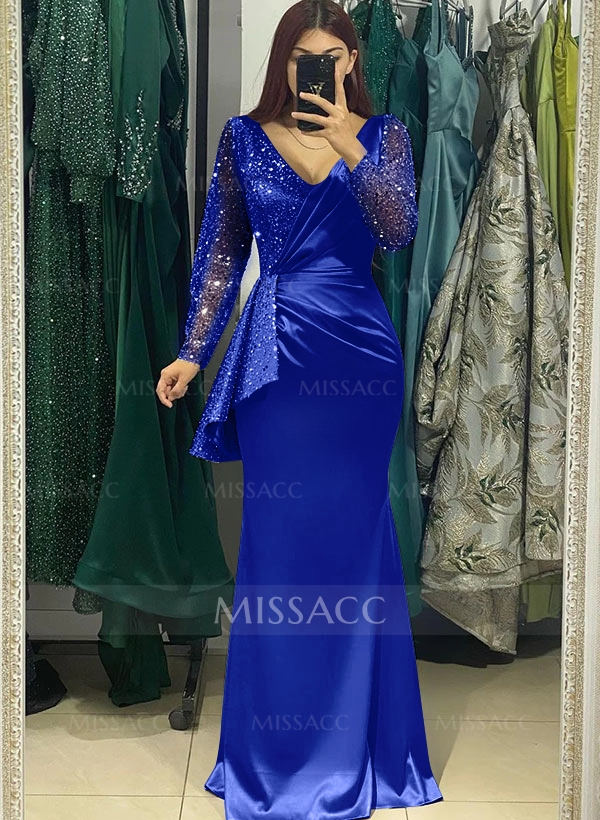 Sparkle Two Tone Long Bedazzled Sleeves Ruffled Waist Silk