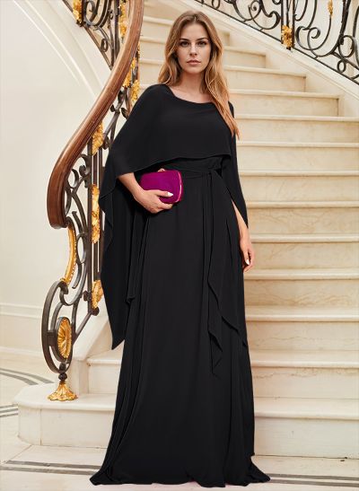 Elegant A-Line Sleeveless Sweep Train Chiffon Evening Dresses