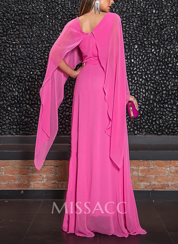 Elegant A-Line Sleeveless Sweep Train Chiffon Evening Dresses