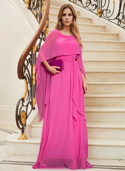 Elegant A-Line Sleeveless Sweep Train Chiffon Evening Dresses