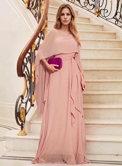 Elegant A-Line Sleeveless Sweep Train Chiffon Evening Dresses