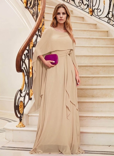 Elegant A-Line Sleeveless Sweep Train Chiffon Evening Dresses