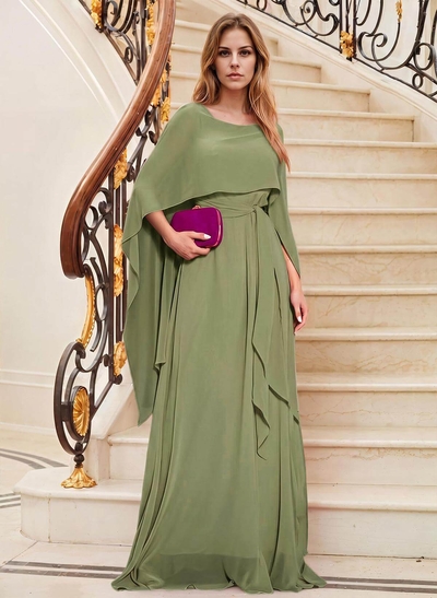Elegant A-Line Sleeveless Sweep Train Chiffon Evening Dresses