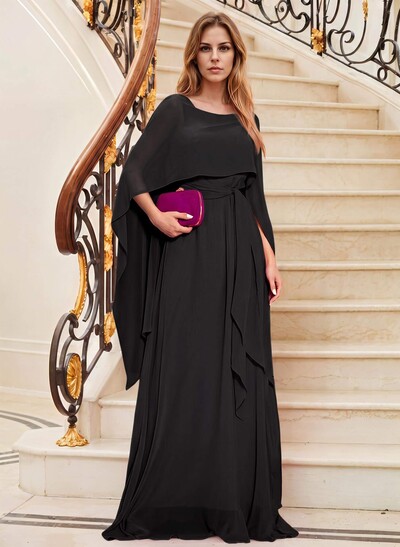 Elegant A-Line Sleeveless Sweep Train Chiffon Evening Dresses