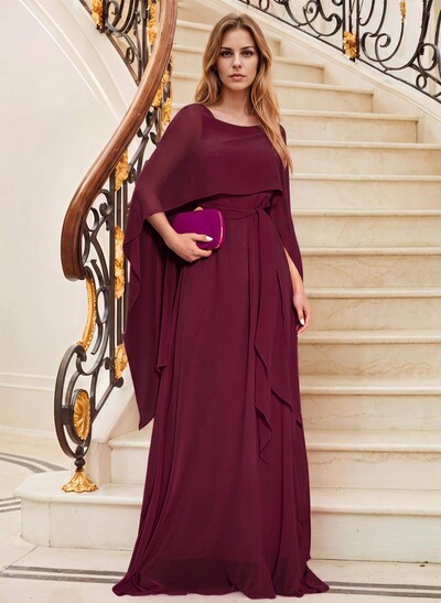 Elegant A-Line Sleeveless Sweep Train Chiffon Evening Dresses