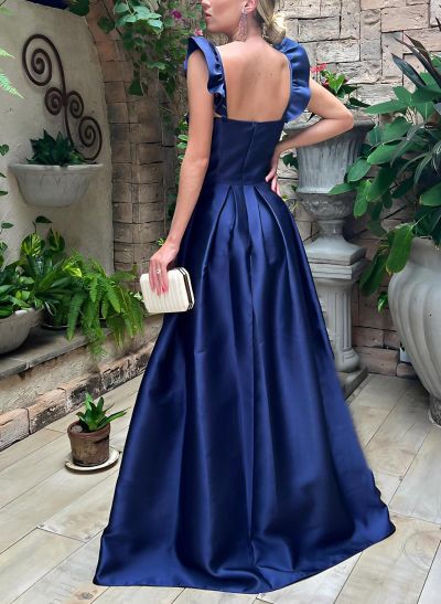 A-Line Sweetheart Sleeveless Floor-Length Satin Evening Dresses With Split Front