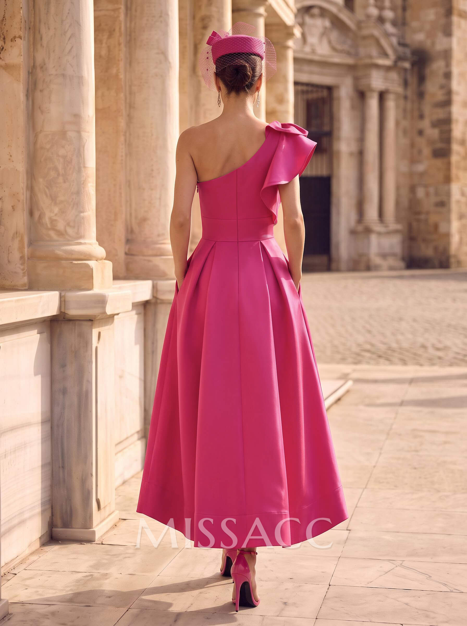 A-Line One-Shoulder Asymmetrical Satin Evening Dresses With Pockets