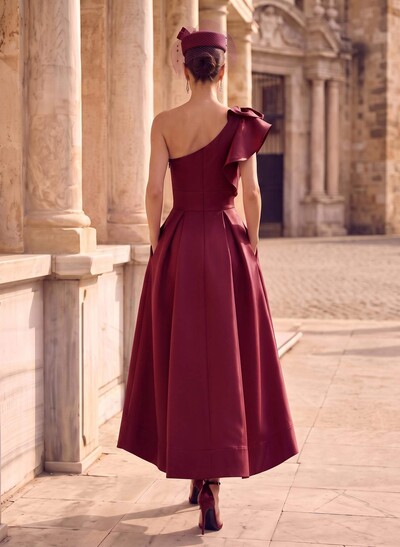 A-Line One-Shoulder Asymmetrical Satin Evening Dresses With Pockets
