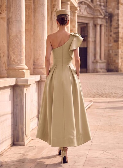 A-Line One-Shoulder Asymmetrical Satin Evening Dresses With Pockets