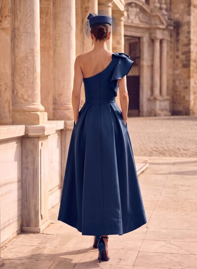 A-Line One-Shoulder Asymmetrical Satin Evening Dresses With Pockets