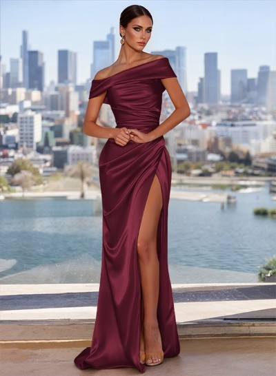 Off-The-Shoulder Simple High Slit Evening Dresses