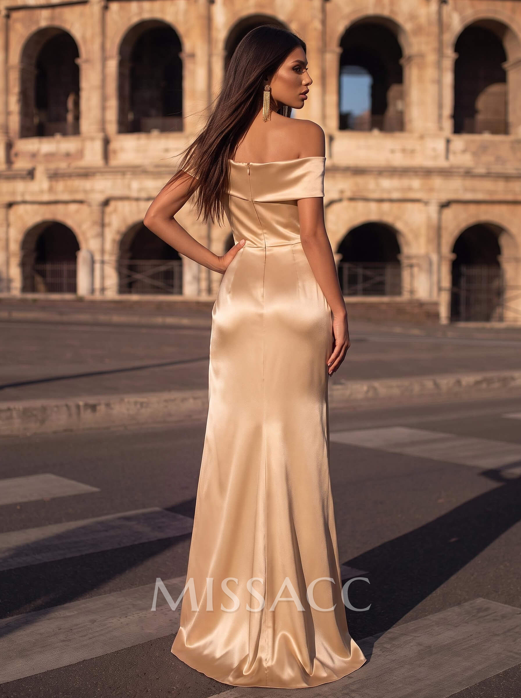 Off-The-Shoulder Simple High Slit Evening Dresses