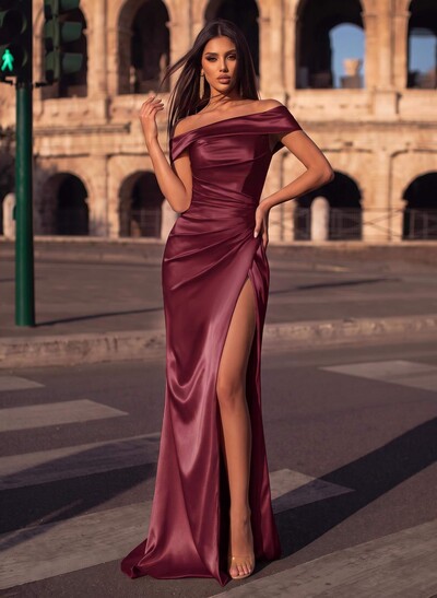 Off-The-Shoulder Simple High Slit Evening Dresses