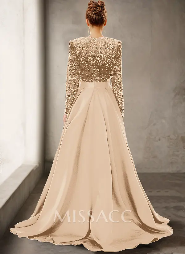 shiny plain long sleeve evening dresses Ever-Pretty Shop Double V-Neck See-Through Long Sleeves Chiffon A-Line Long Sleeve Dress
