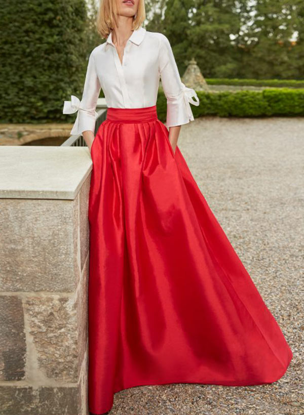 Elegant A-Line 3/4 Sleeves Floor-Length Satin Evening Dresses