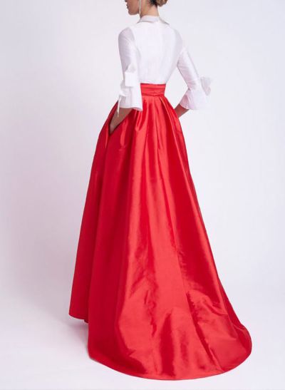 Elegant A-Line 3/4 Sleeves Floor-Length Satin Evening Dresses