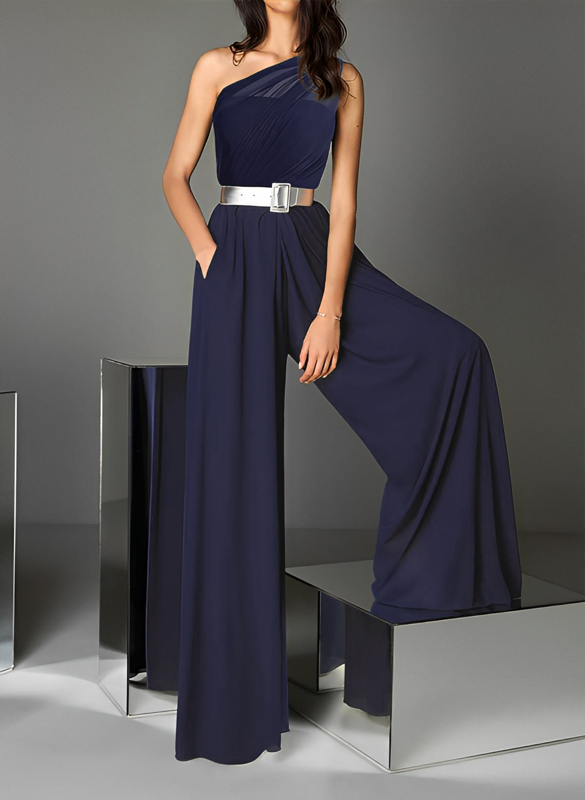 Sheath One-Shoulder Sleeveless Floor-Length Chiffon Evening Dresses