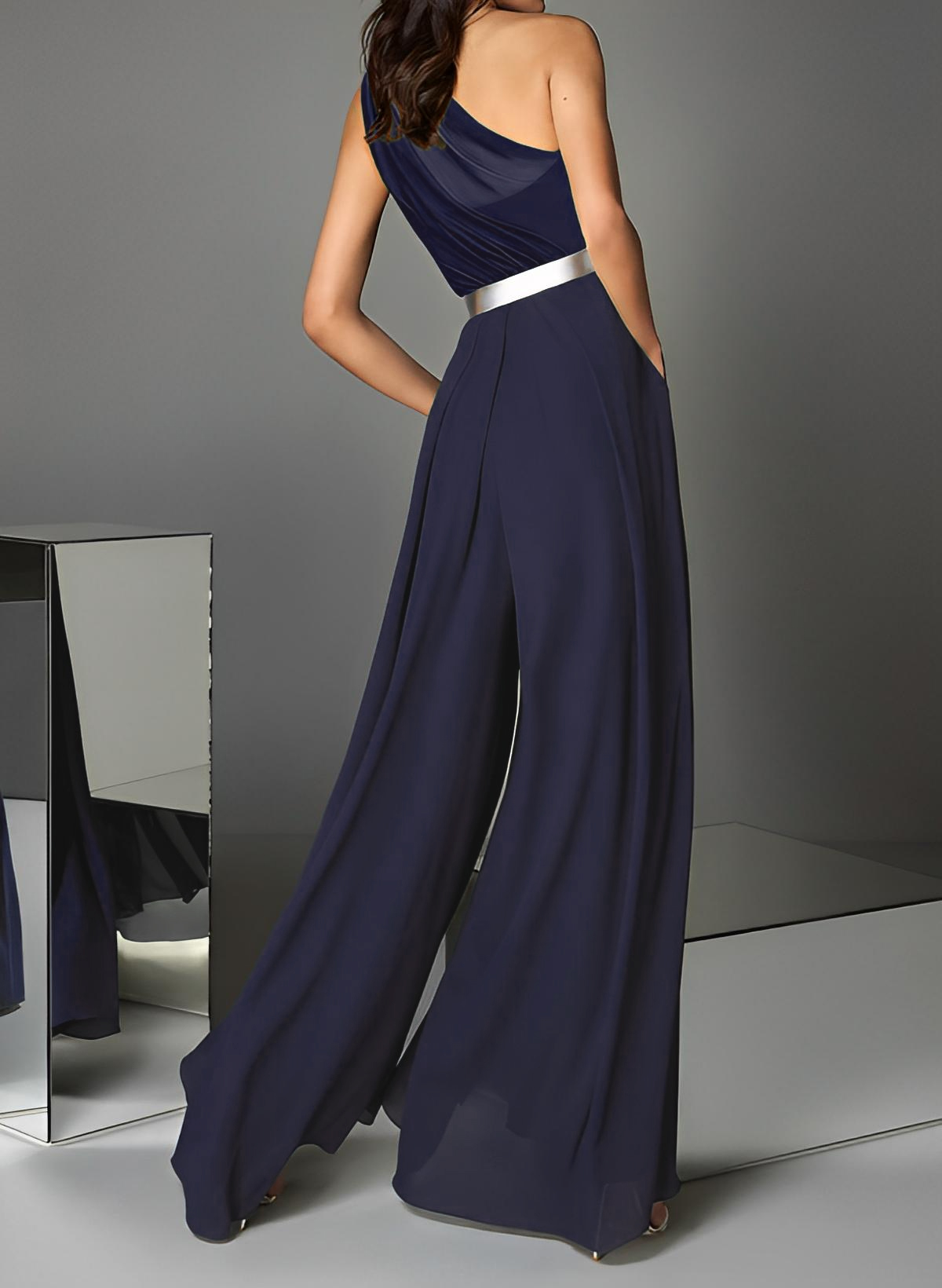 Sheath One-Shoulder Sleeveless Floor-Length Chiffon Evening Dresses