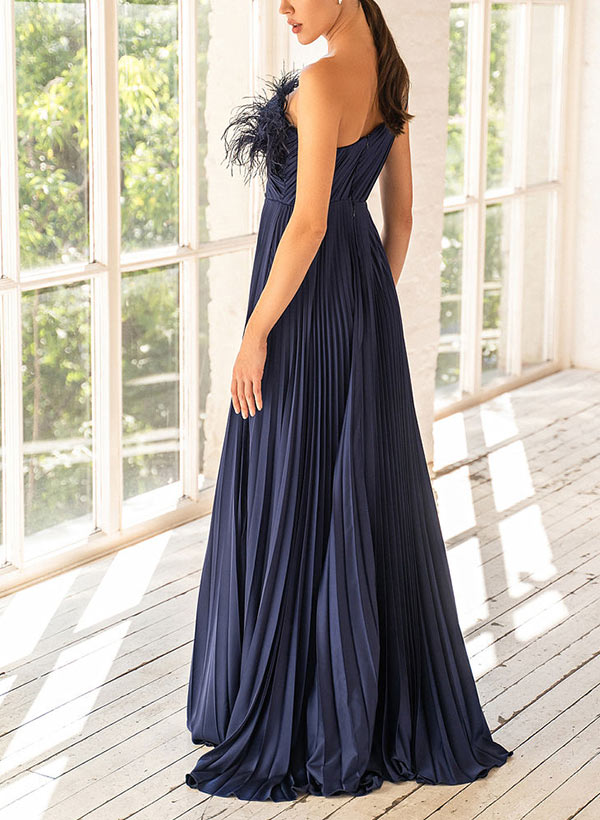 Elegant A-Line One-Shoulder Sleeveless Floor-Length Evening Dresses