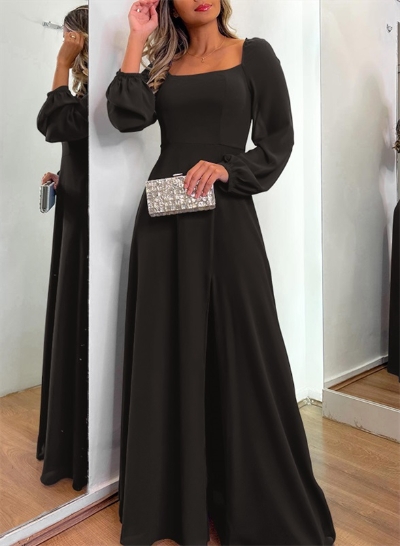 Square Neckline Long Sleeves A-Line Evening Dresses