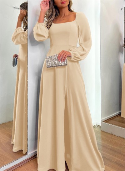 Square Neckline Long Sleeves A-Line Evening Dresses