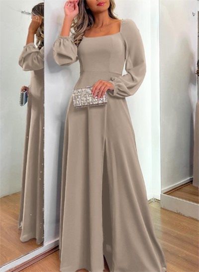 Square Neckline Long Sleeves A-Line Evening Dresses