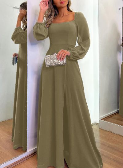Square Neckline Long Sleeves A-Line Evening Dresses