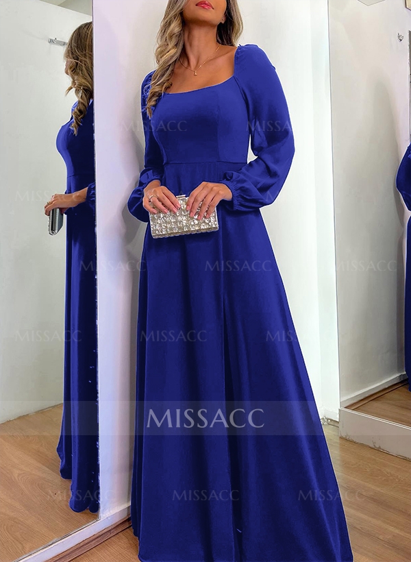 Square Neckline Long Sleeves A-Line Evening Dresses