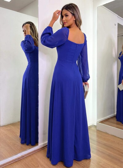 Square Neckline Long Sleeves A-Line Evening Dresses