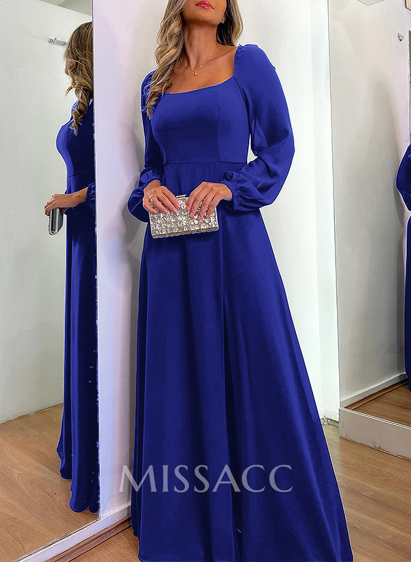 Square Neckline Long Sleeves A-Line Evening Dresses