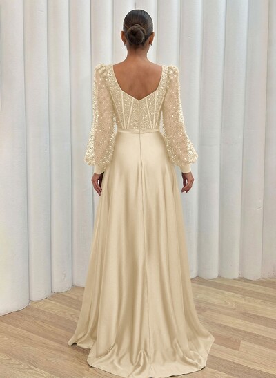 Sequined V-Neck Long Sleeves A-Line Evening Dresses