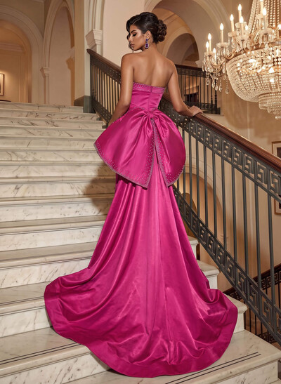 Mermaid/Trumpet Sweetheart Sleeveless Sweep Train Satin Evening Gowns With Bow