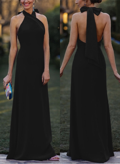 Sheath/Column Halter Sleeveless Floor-Length Elastic Satin Evening Dresses